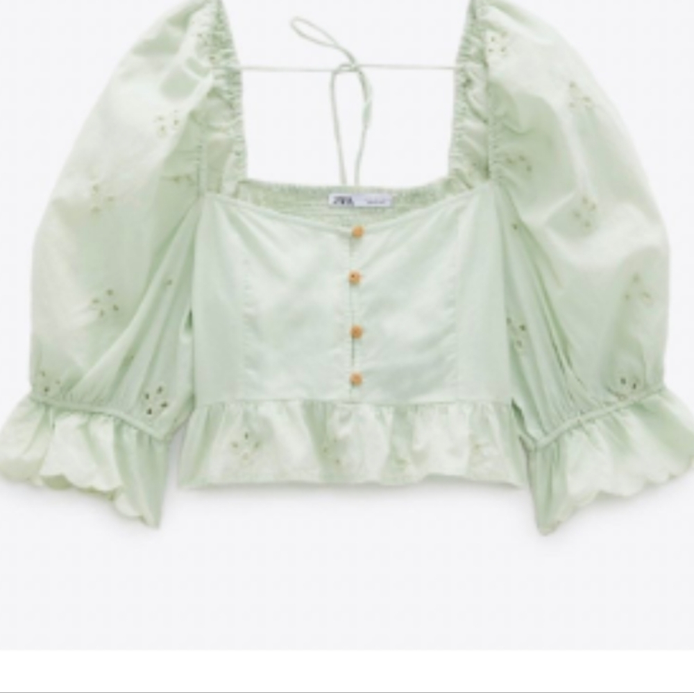 Zara mint puff sleeve crop top